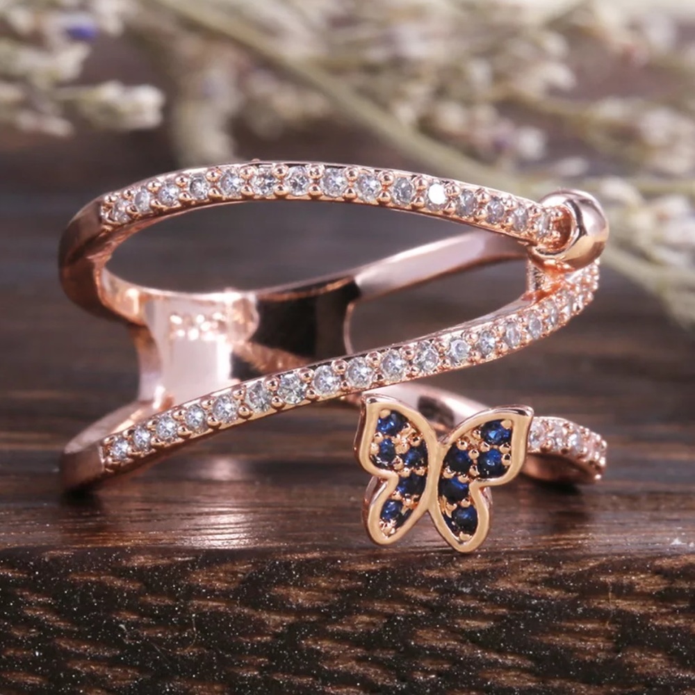 New Butterfly Rose Gold 925 Sterling Silver Ring - Picture 6 of 6